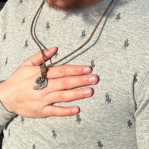 NEW ABERCROMBIE FOOTBALL HELMET LEATHER NECKLACE MEN CHAMPION ROPE METAL PENDANT